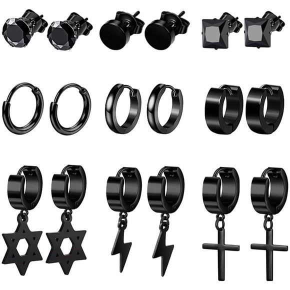 9 Pairs Stainless Steel Hoop Earrings - Picture 7 of 9